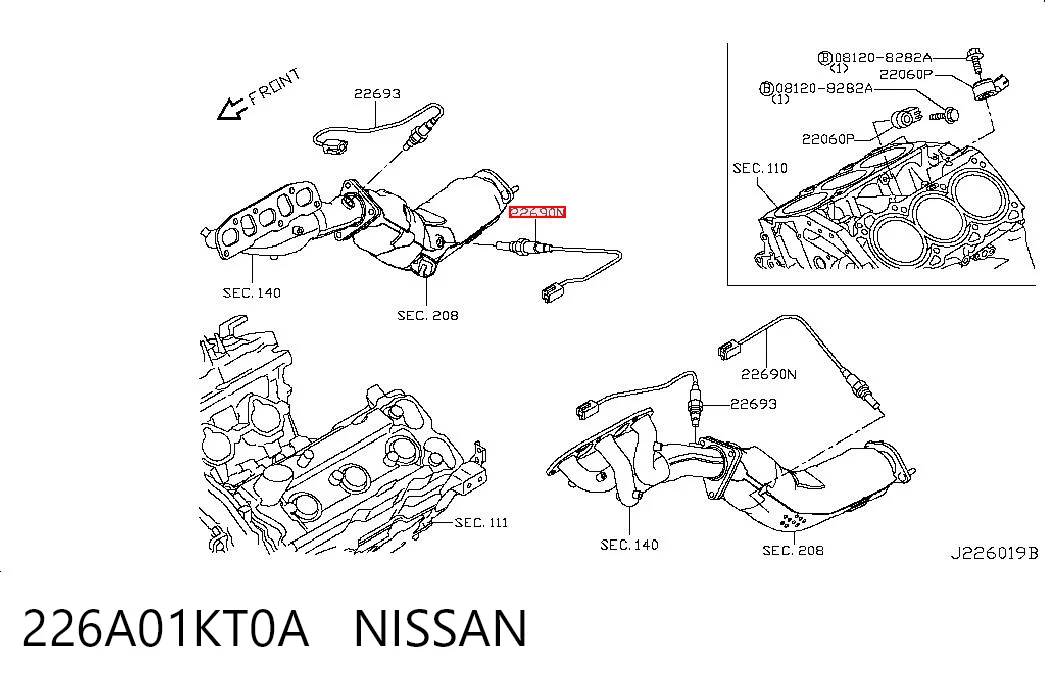 226A01KT0A Nissan/Infiniti Sensor de oxígeno previo al catalizador