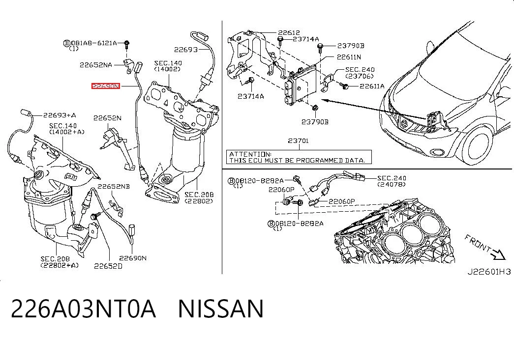 226A03NT0A Nissan/Infiniti Sonda lambda de oxígeno posterior al catalizador