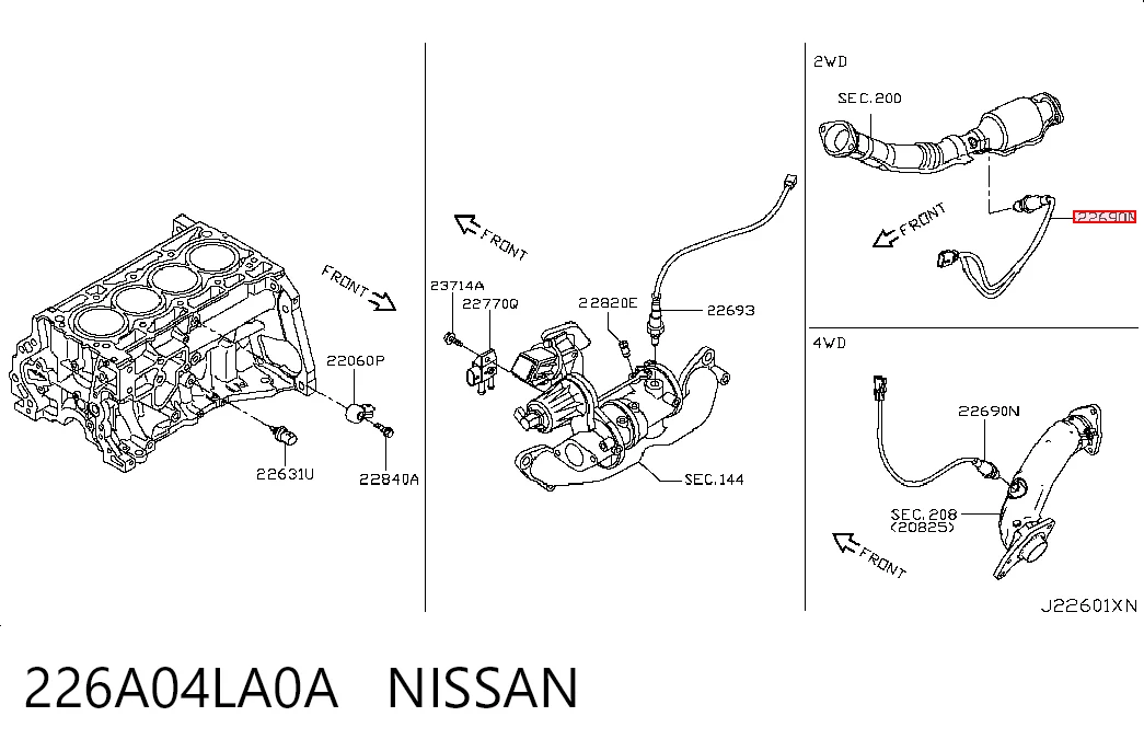 226A04LA0A Nissan/Infiniti Sonda lambda de oxígeno posterior al catalizador