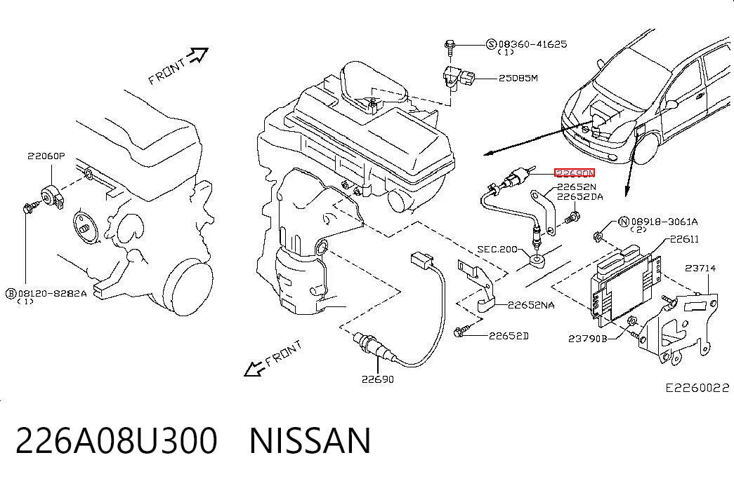 226A08U300 Nissan/Infiniti Sonda lambda de oxígeno posterior al catalizador