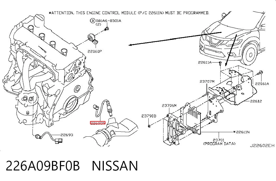 226A09BF0B Nissan/Infiniti Sonda lambda de oxígeno posterior al catalizador