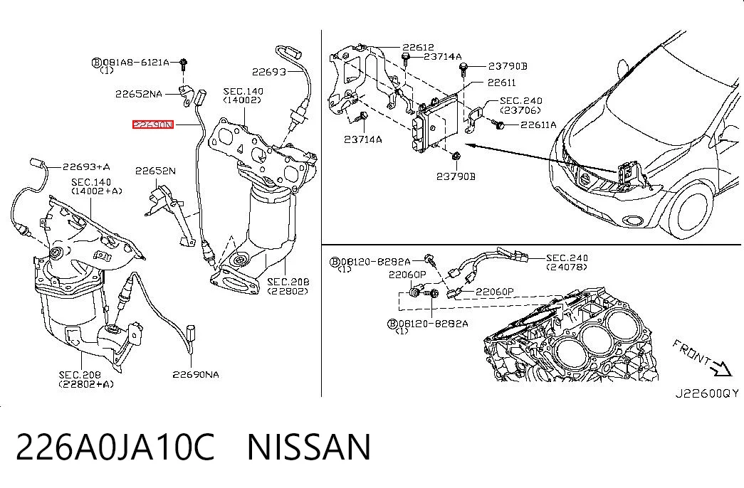 226A0JA10C Nissan/Infiniti Sonda lambda de oxígeno posterior al catalizador