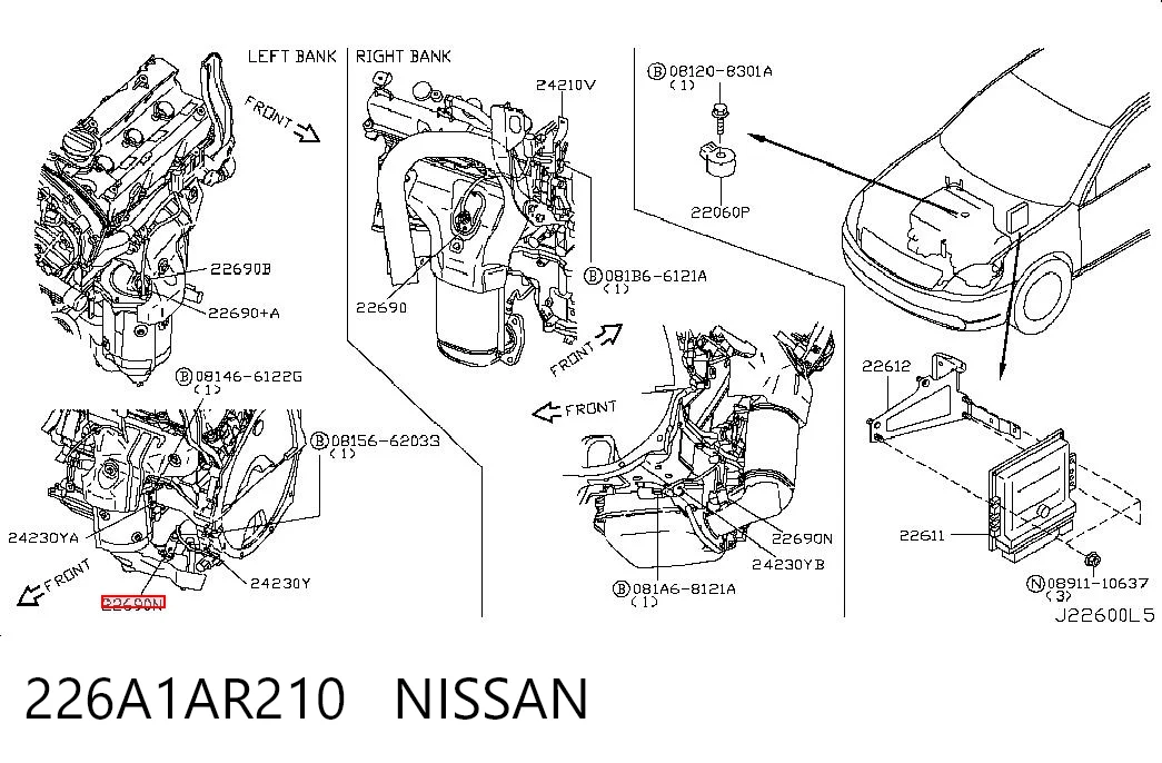 226A1AR210 Nissan/Infiniti Sonda lambda de oxígeno posterior al catalizador
