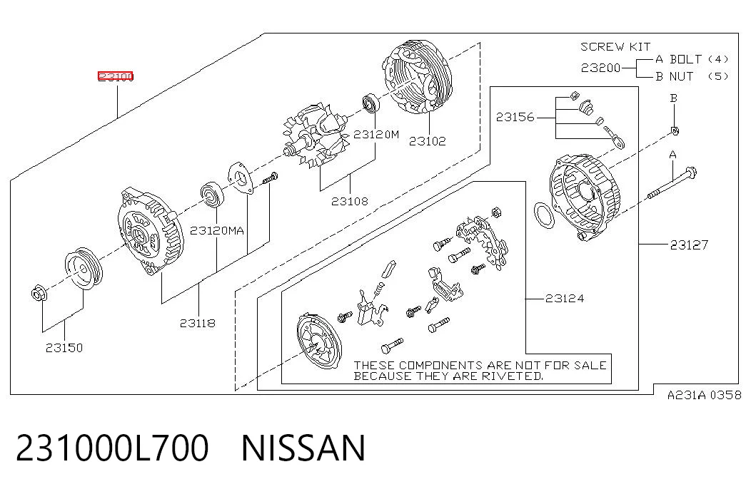 231000L700 Nissan/Infiniti Alternador de coche