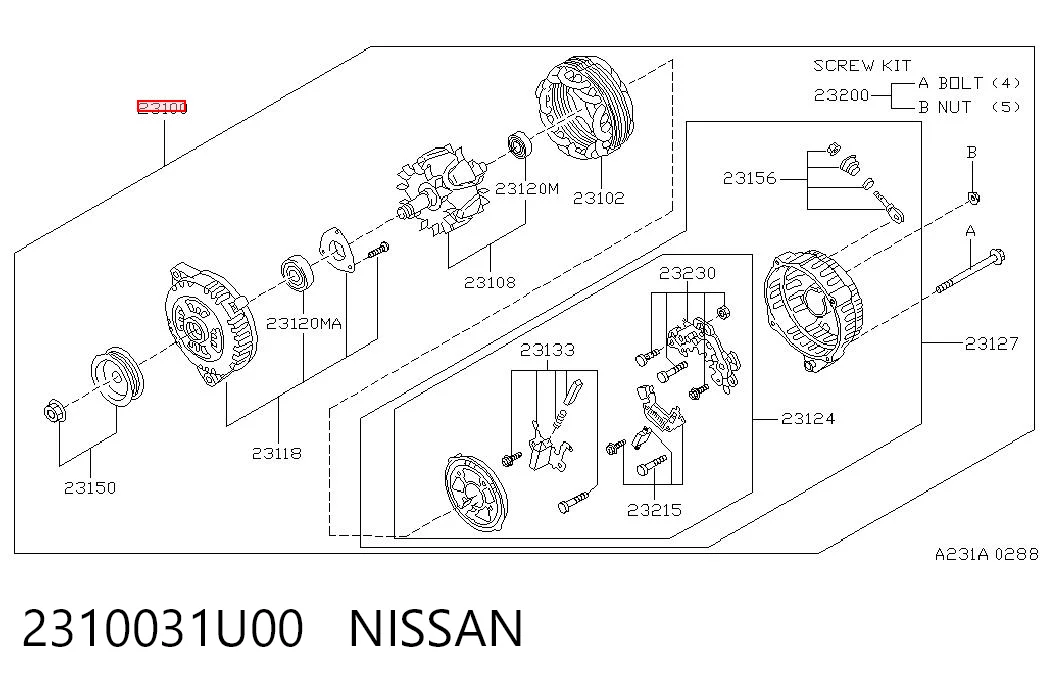 2310031U00 Nissan/Infiniti Alternador de coche