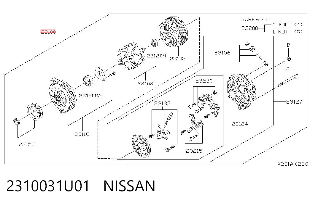 2310031U01 Nissan/Infiniti Alternador de coche