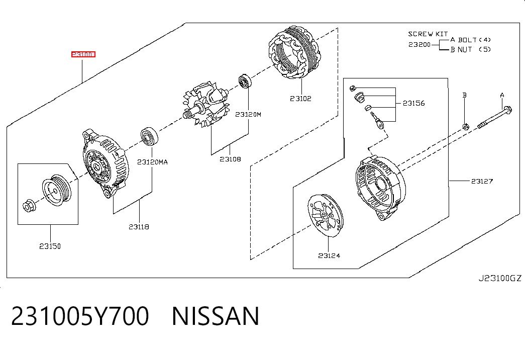 231005Y700 Nissan/Infiniti Alternador de coche