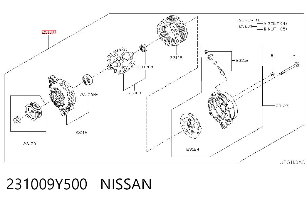 231009Y500 Nissan/Infiniti Alternador de coche