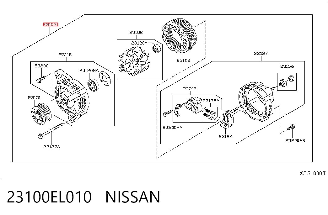 23100EL010 Nissan/Infiniti Alternador de coche