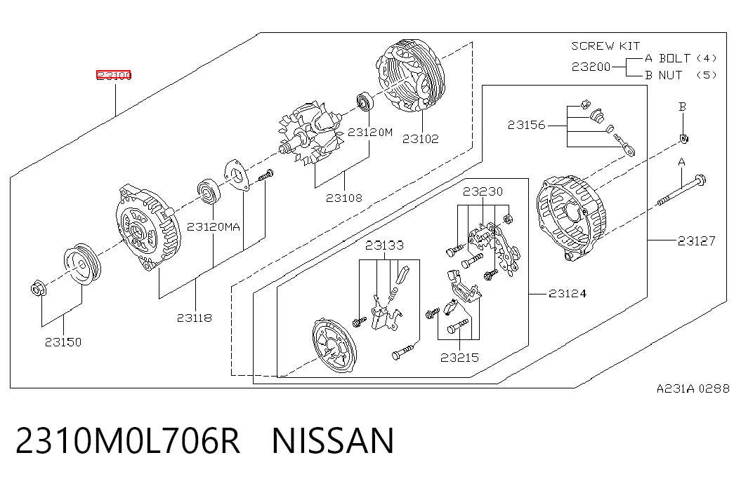 2310M0L706R Nissan/Infiniti Alternador de coche