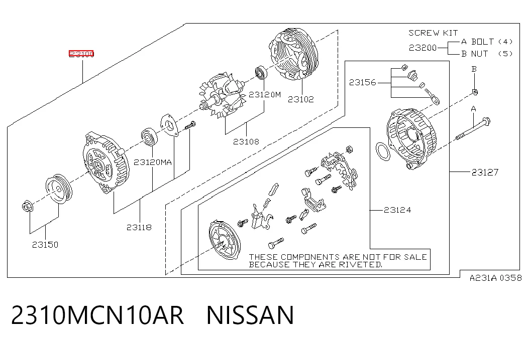 2310MCN10AR Nissan/Infiniti Alternador de coche