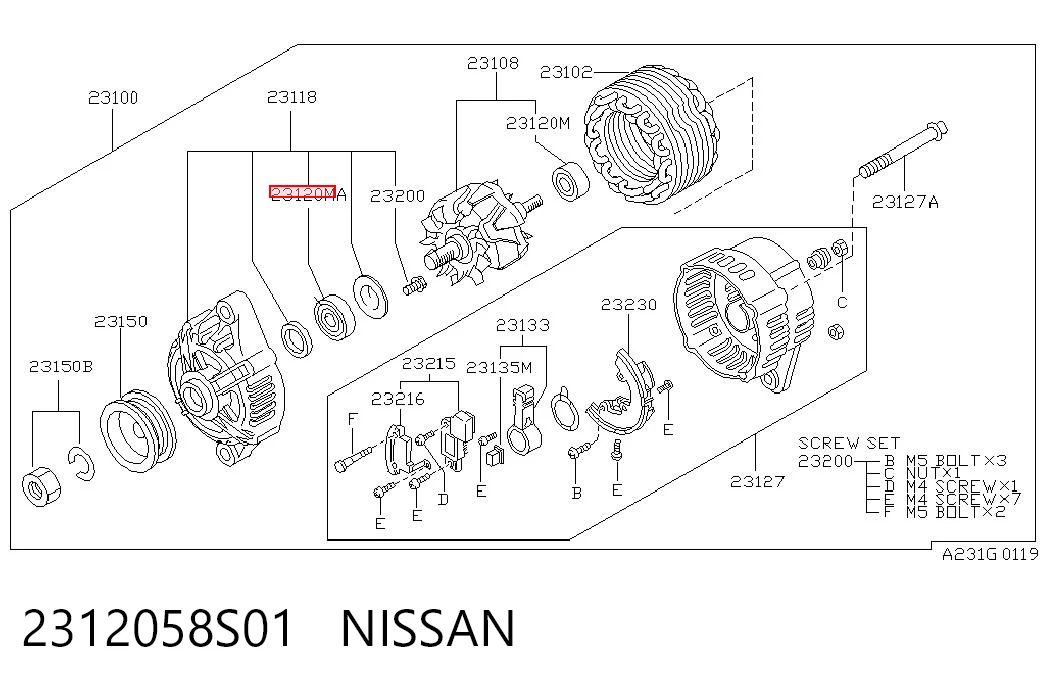 Rodamiento alternador para Nissan Vanette C23