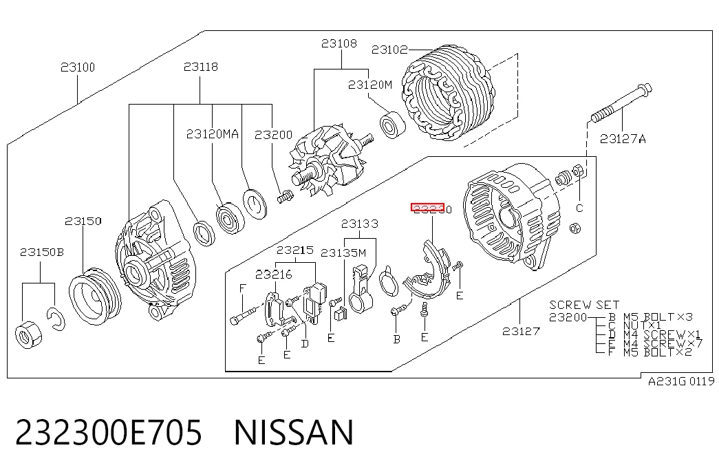 Puente de diodos, alternador para Nissan Vanette Cargo C23