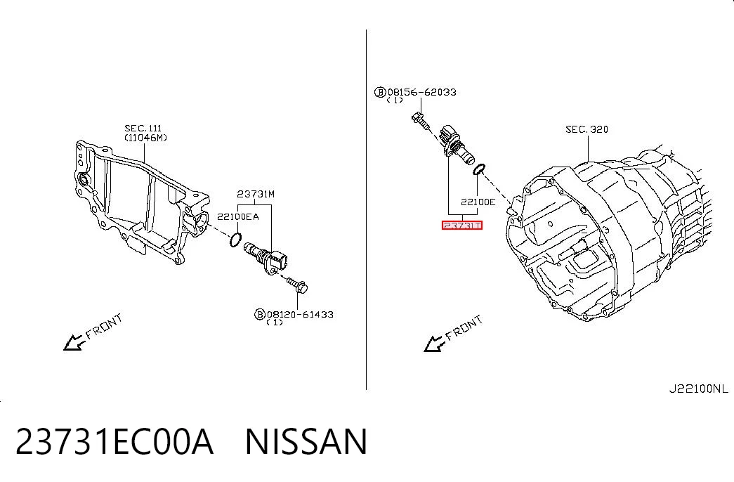 23731EC00A Nissan/Infiniti Sensor de posición del cigüeñal