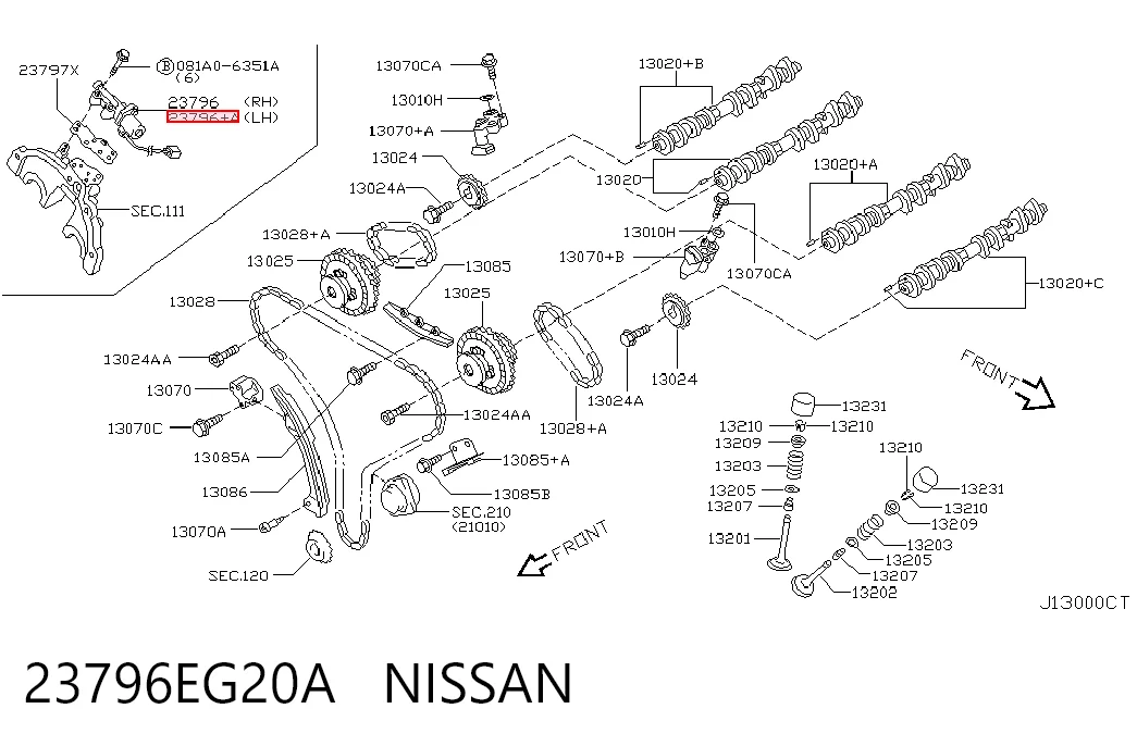 23796EG20A Nissan/Infiniti Válvula control, ajuste de levas