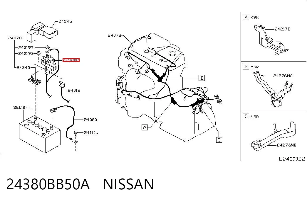 24380BB50A Nissan/Infiniti Caja de relés y fusibles