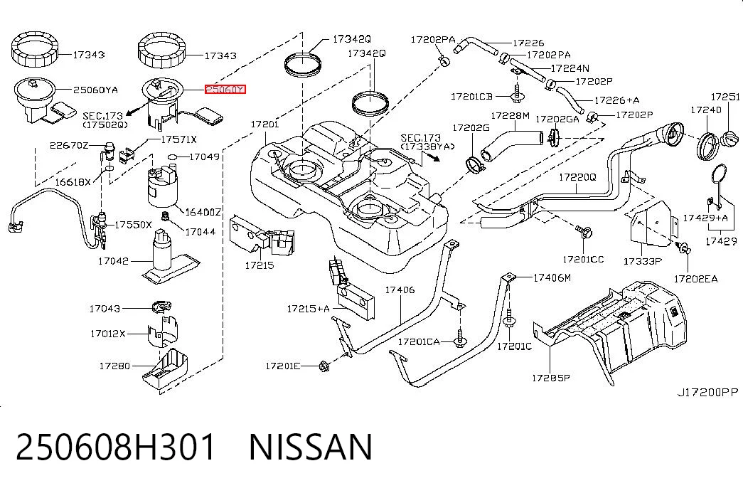 250608H301 Nissan/Infiniti Sensor de nivel de combustible izquierdo