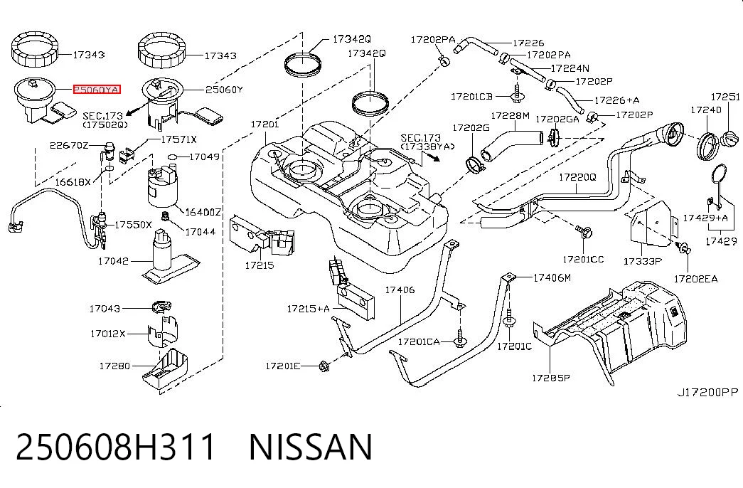 250608H311 Nissan/Infiniti Sensor de nivel de combustible derecho
