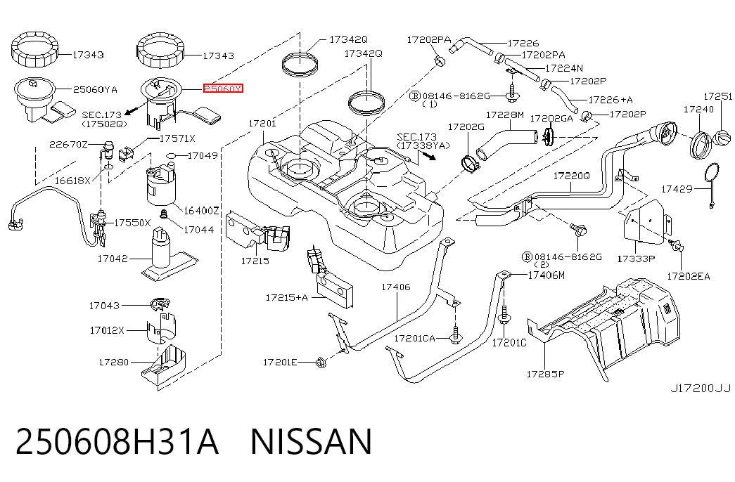 250608H31A Nissan/Infiniti Sensor de nivel de combustible izquierdo