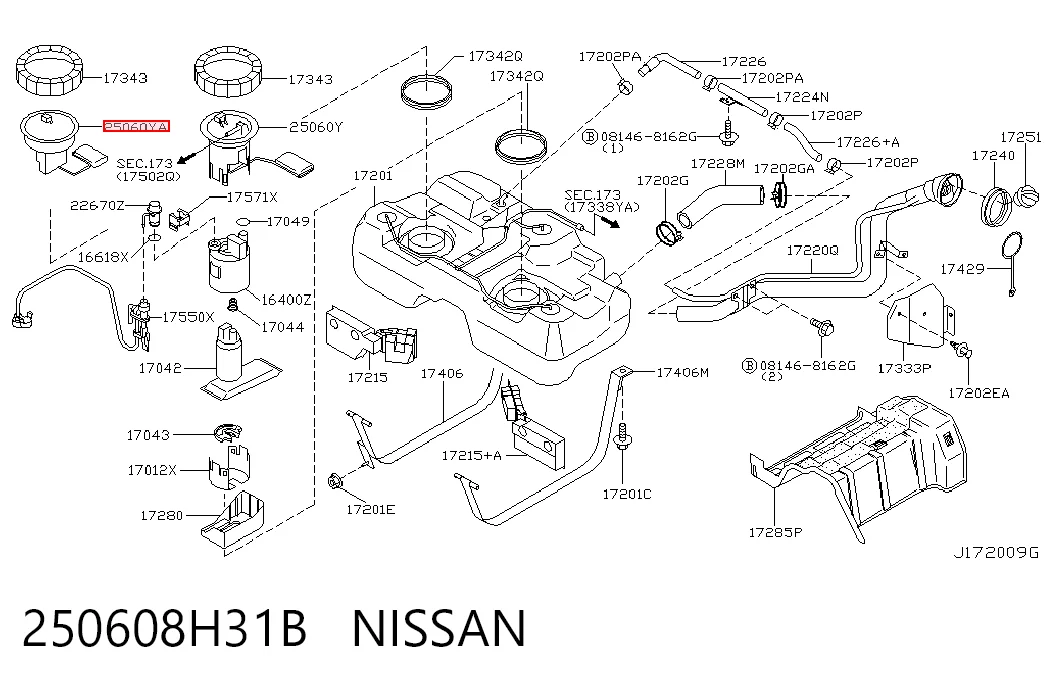 250608H31B Nissan/Infiniti Sensor de nivel de combustible derecho