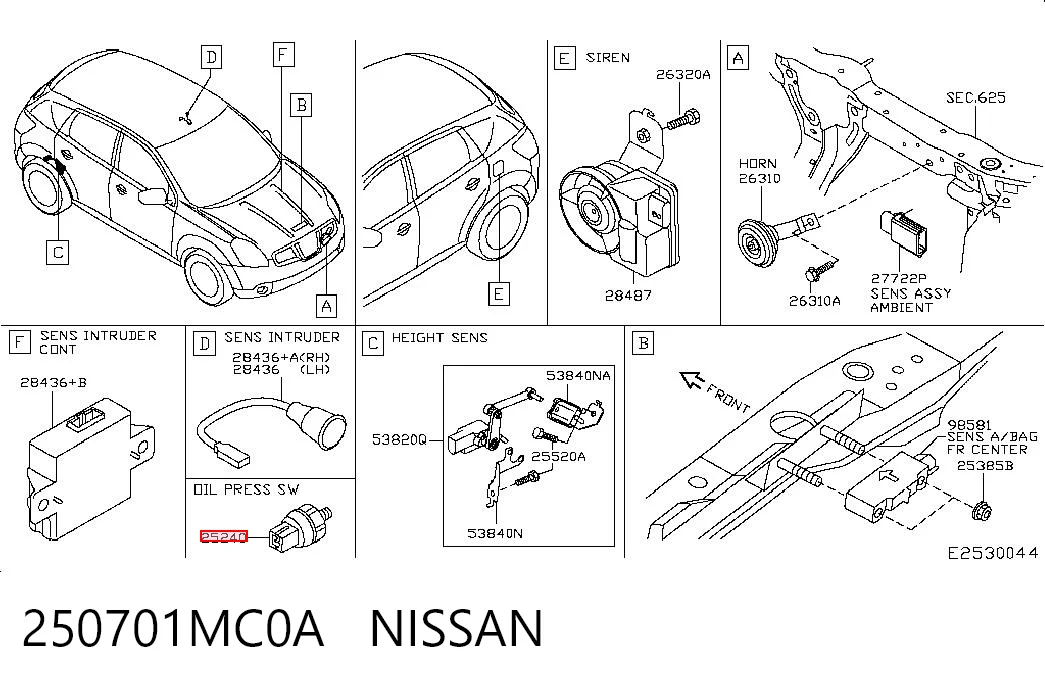 250701MC0A Nissan/Infiniti Indicador de presión del aceite