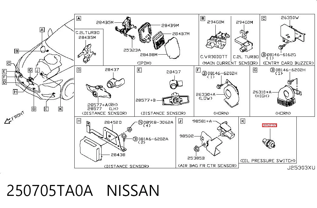 250705TA0A Nissan/Infiniti Indicador de presión del aceite
