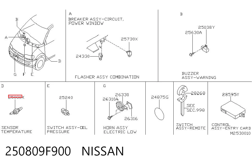 250809F900 Nissan/Infiniti Sensor temperatura refrigerante