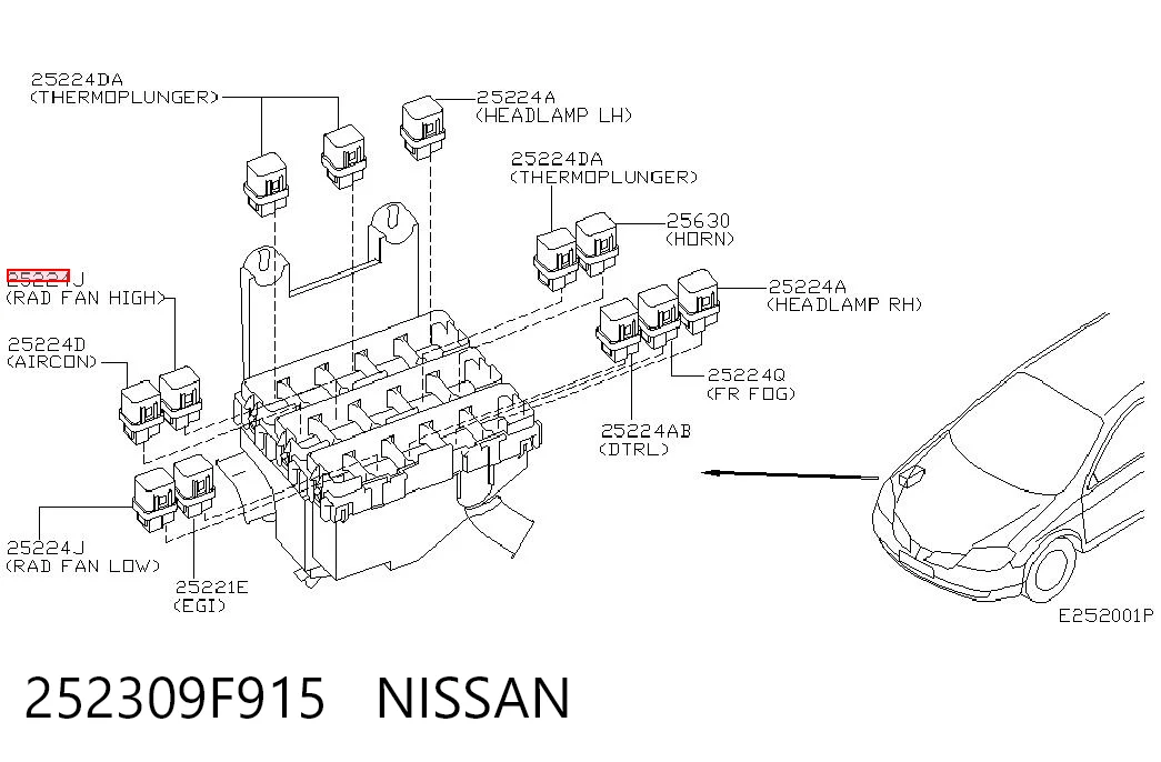 252309F915 Nissan/Infiniti Relé de ventilador de aire acondicionado