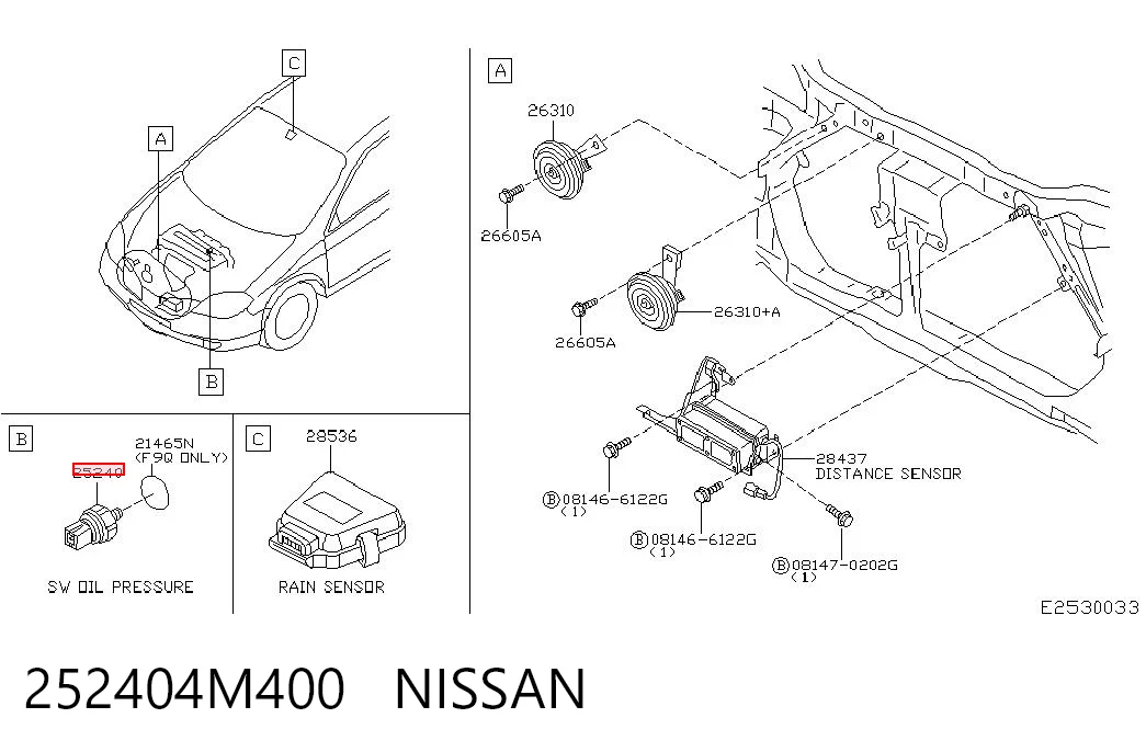 252404M400 Nissan/Infiniti Indicador de presión del aceite