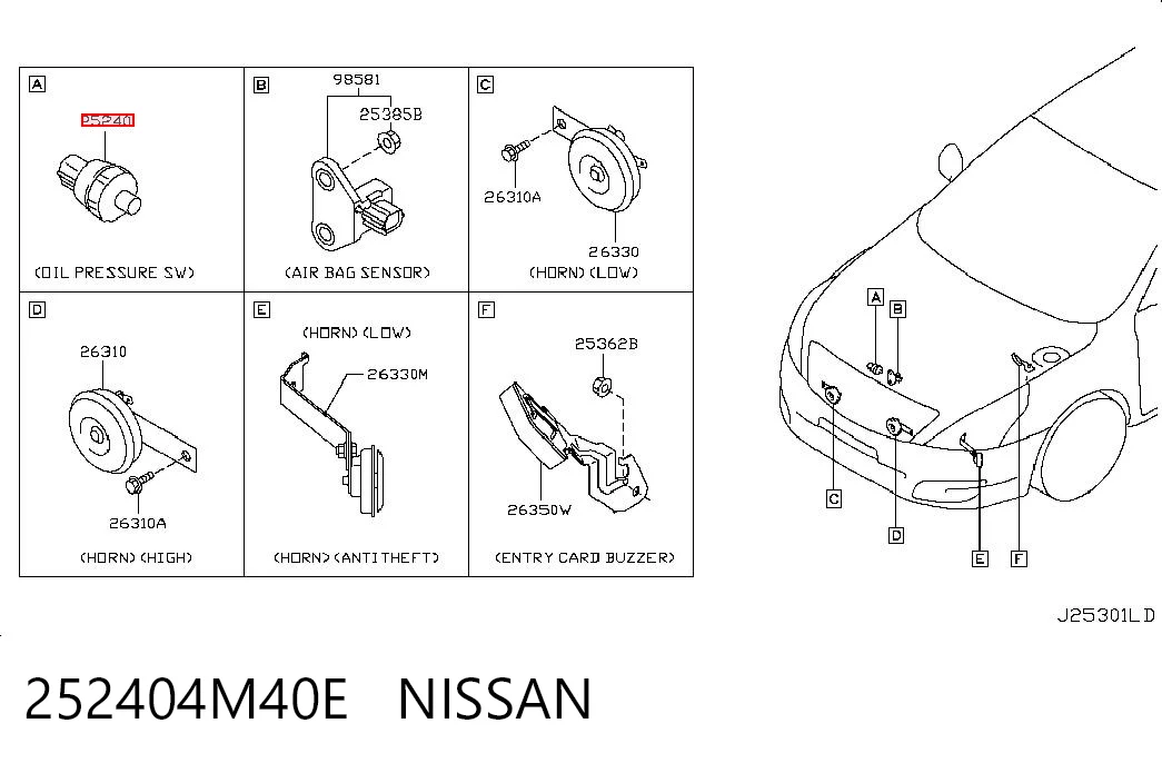 252404M40E Nissan/Infiniti Indicador de presión del aceite