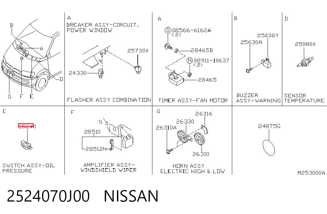 2524070J00 Nissan/Infiniti Indicador de presión del aceite