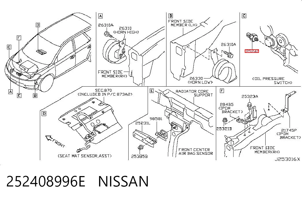 252408996E Nissan/Infiniti Indicador de presión del aceite