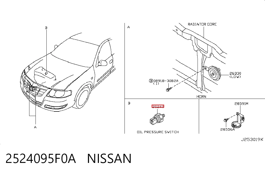 2524095F0A Nissan/Infiniti Indicador de presión del aceite