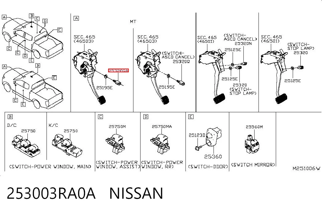 253003RA0A Nissan/Infiniti Interruptor luces de freno
