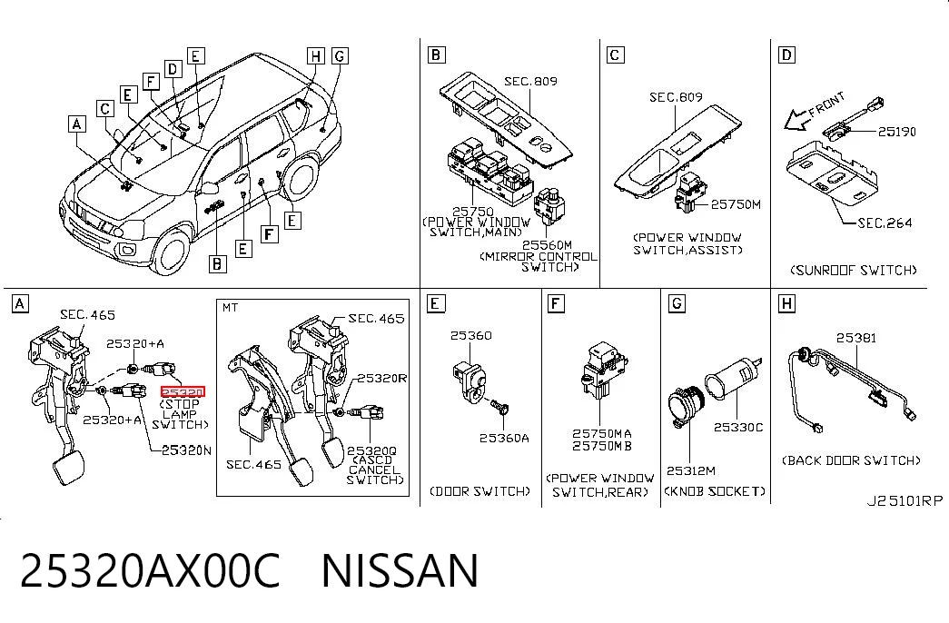 25320AX00C Nissan/Infiniti Interruptor luces de freno
