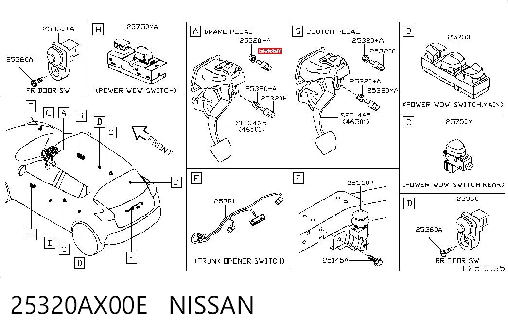 25320AX00E Nissan/Infiniti Interruptor luces de freno