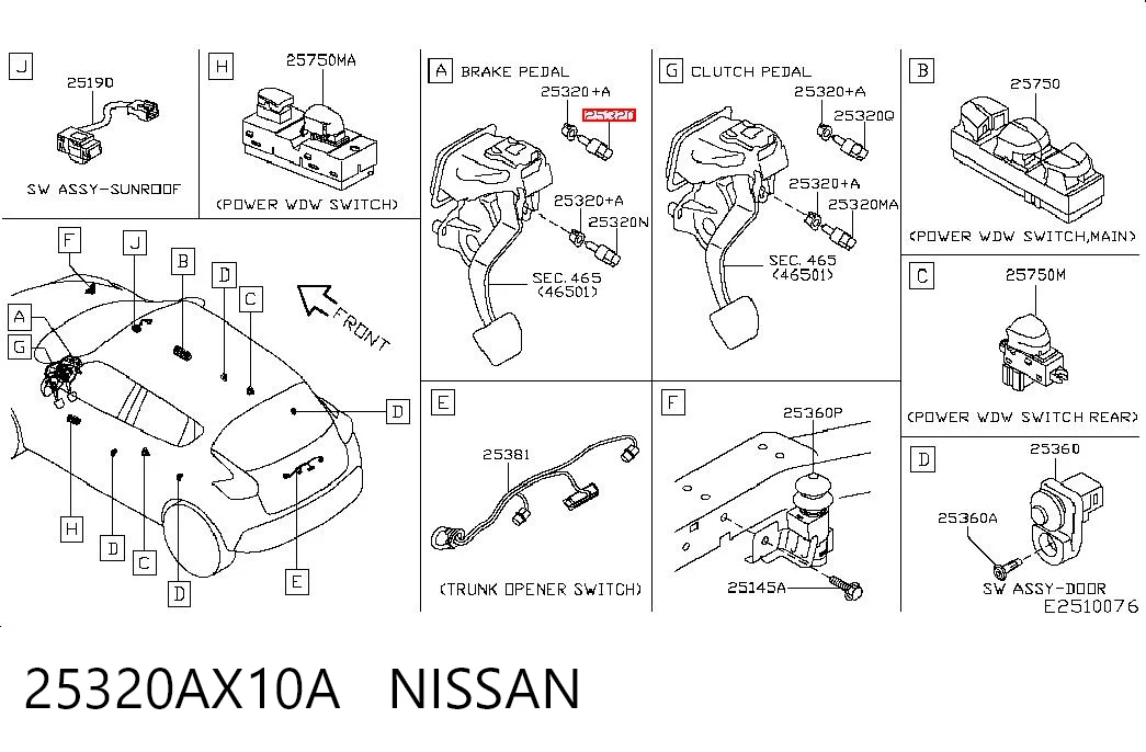 25320AX10A Nissan/Infiniti Interruptor luces de freno