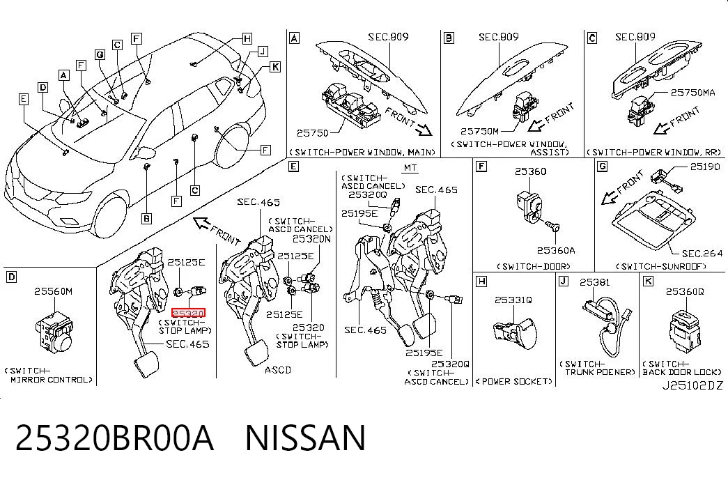 25320BR00A Nissan/Infiniti Interruptor luces de freno