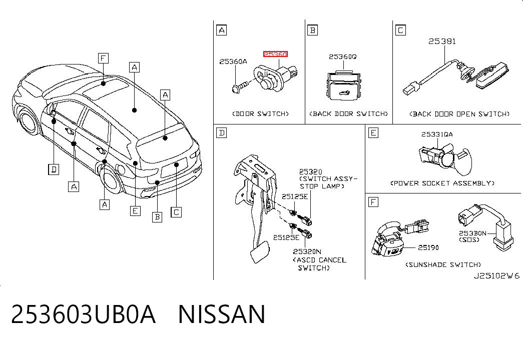 253603UB0A Nissan/Infiniti Interruptor de puerta