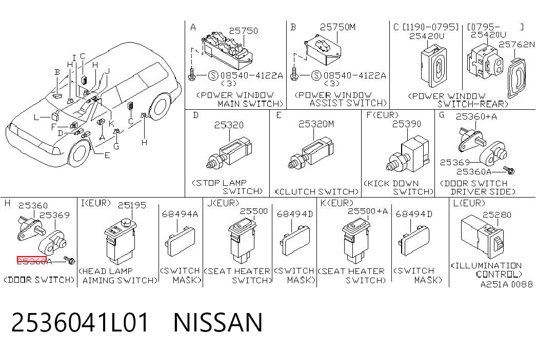 2536041L01 Nissan/Infiniti Interruptor de puerta