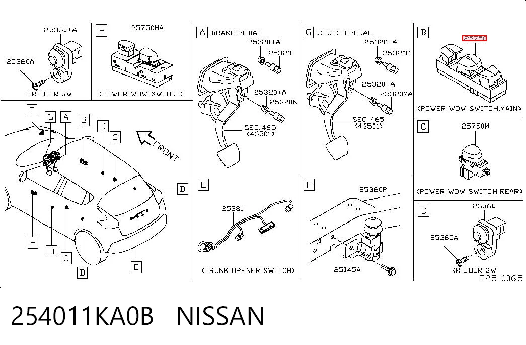 254011KA0B Nissan/Infiniti Unidad de control de elevalunas delantera izquierda