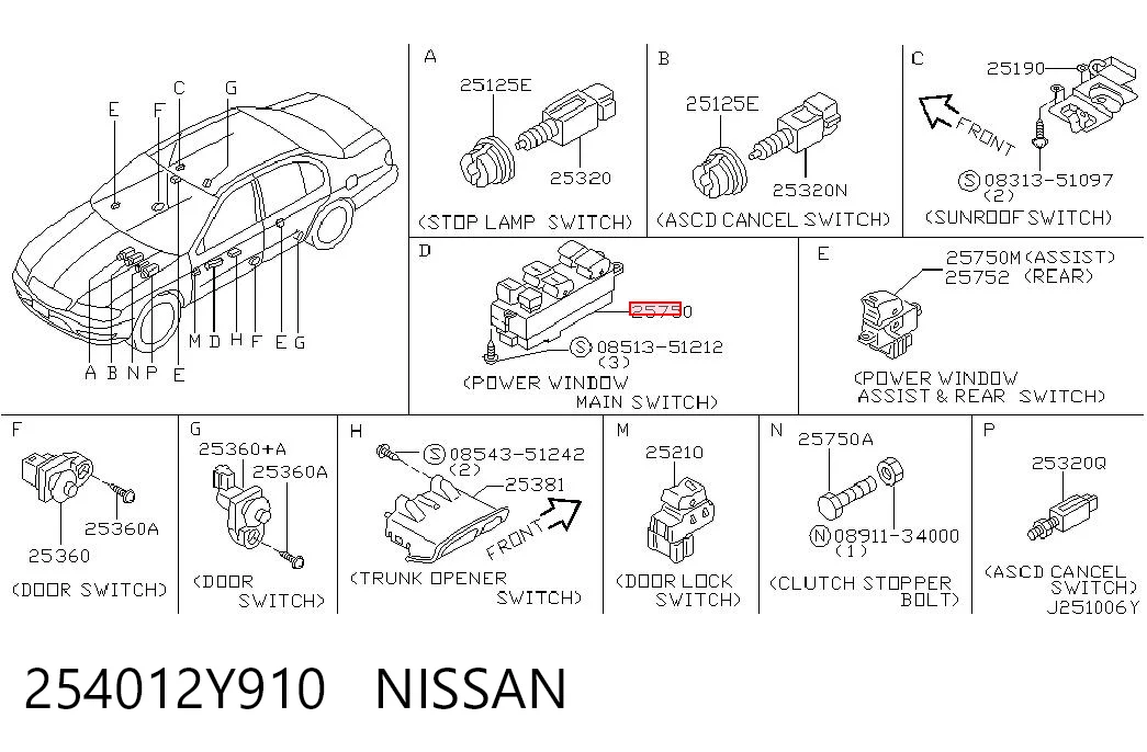 254012Y910 Nissan/Infiniti Unidad de control de elevalunas delantera izquierda