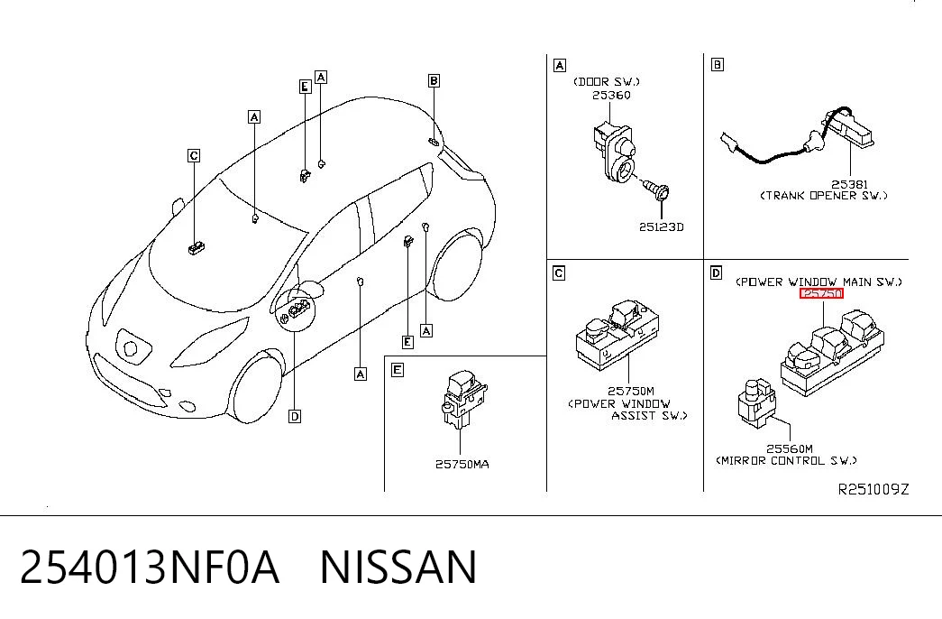 254013NF0A Nissan/Infiniti Unidad de control de elevalunas delantera izquierda