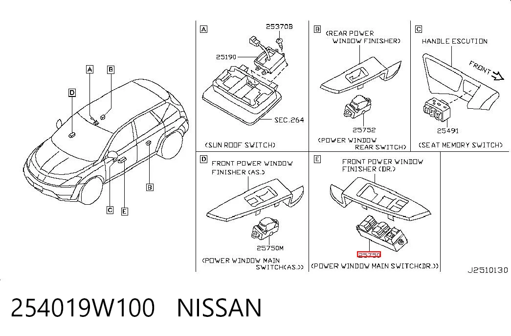 254019W100 Nissan/Infiniti Unidad de control de elevalunas delantera izquierda