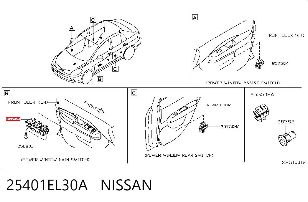 25401EL30A Nissan/Infiniti Unidad de control de elevalunas delantera izquierda