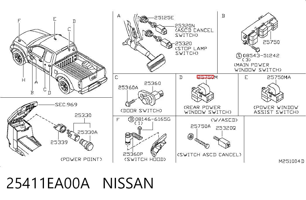 25411EA00A Nissan/Infiniti Botón de encendido del motor del elevalunas trasero
