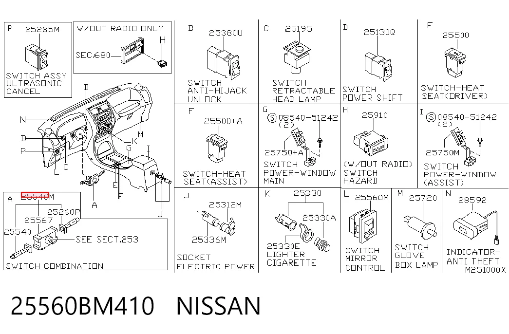 Comprar Conmutador de la columna de dirección completo Nissan Terrano II R20 a bajo precio