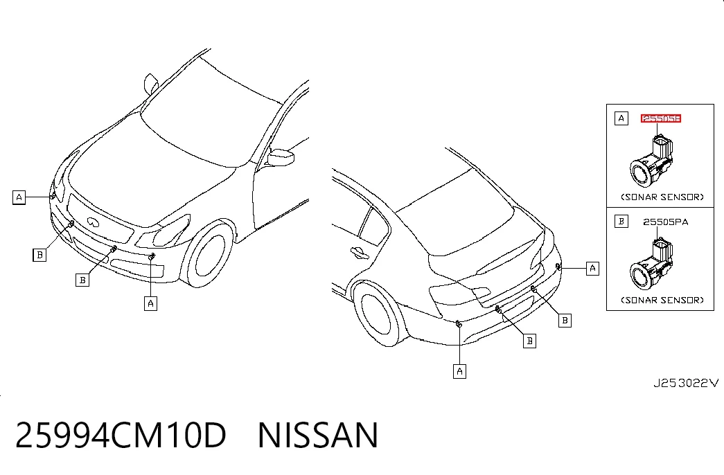 25994CM10D Nissan/Infiniti Sensor alarma de estacionamiento trasero 