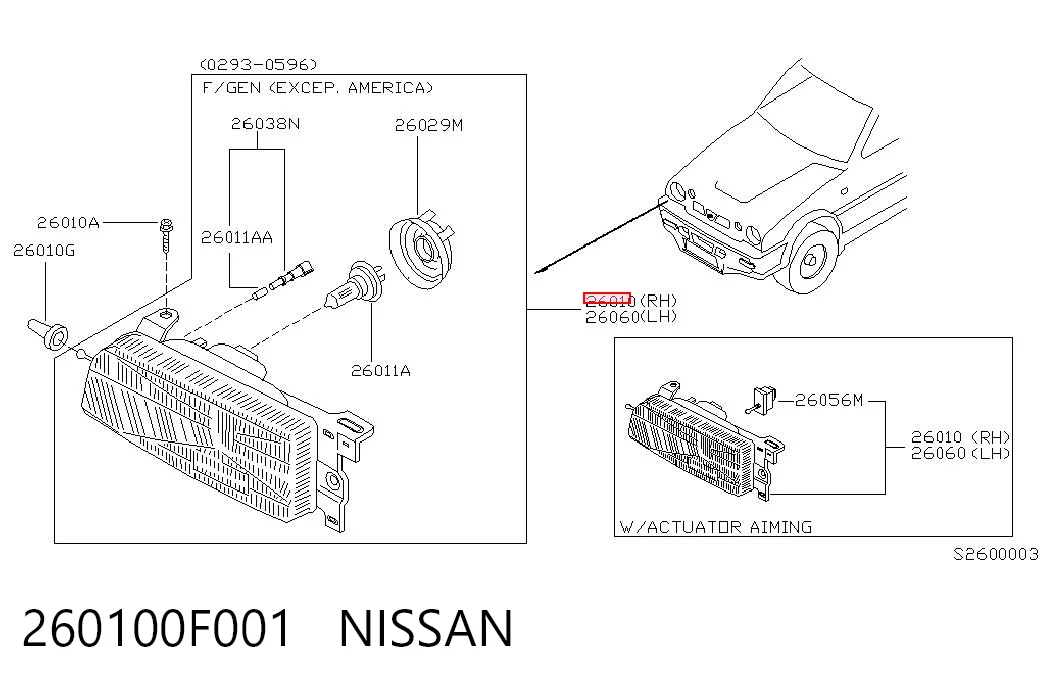 Faro derecho 260100F001 NISSAN