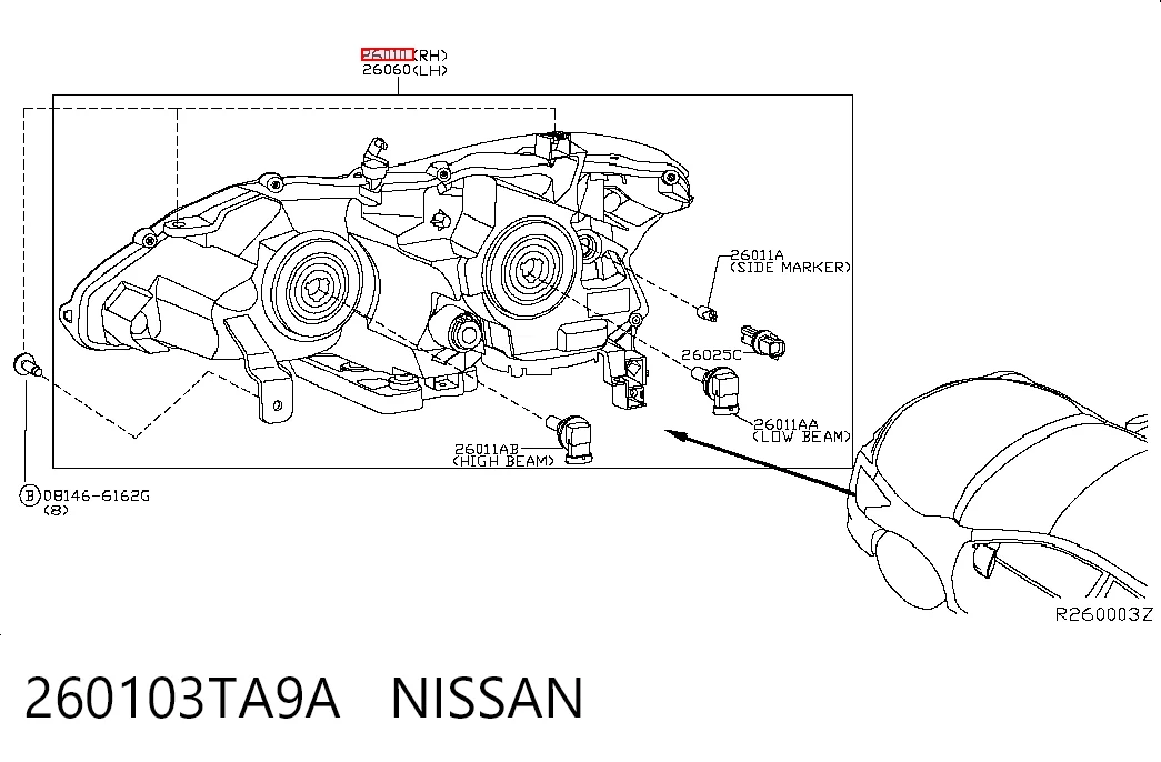 Luz derecha para Nissan Altima L33 